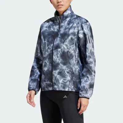 Adidas Originals (wmns) Adidas Own The Run Allover Print Hooded Running Windbreaker Jackets 'blue White'