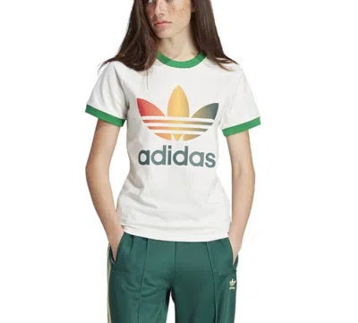 Adidas Originals (wmns)  Gradient Trefoil Cali T-shirt Asia Sizing 'yellow Green' In White