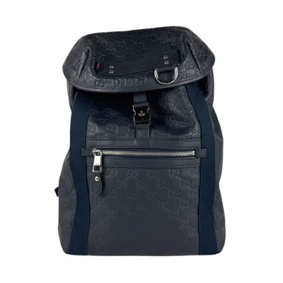 Pre-owned Gucci Navy Leather Backpack () In Blue