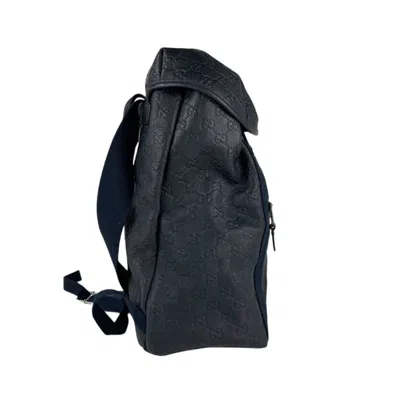 Pre-owned Gucci Navy Leather Backpack () In Blue
