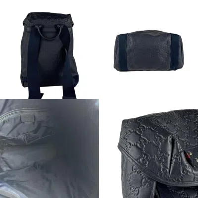 Pre-owned Gucci Navy Leather Backpack () In Blue
