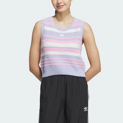 Adidas Originals (wmns)  Summer Knit Striped Tank Top Asia Sizing 'purple White Pink' In Multi