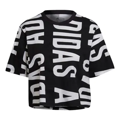 Adidas Originals (wmns) Adidas Essentials Oversized Allover Print Cropped T-shirt 'black White'