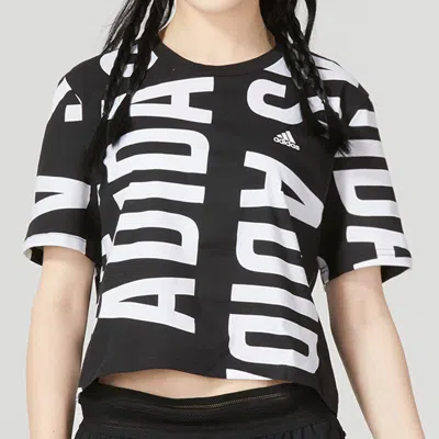 Adidas Originals (wmns) Adidas Essentials Oversized Allover Print Cropped T-shirt 'black White'