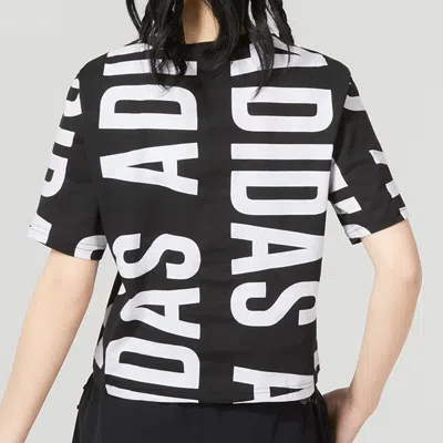 Adidas Originals (wmns) Adidas Essentials Oversized Allover Print Cropped T-shirt 'black White'