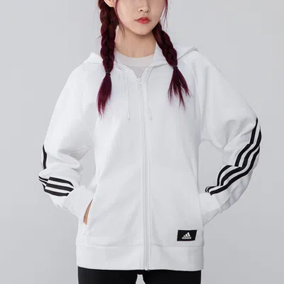 Adidas Originals (wmns) Adidas Fieece 3-stripe Reg Knit Jacket 'white Black'