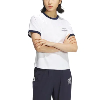Adidas Originals (wmns) Adidas Verbiage T-shirt Asia Sizing 'white Black' In Brown