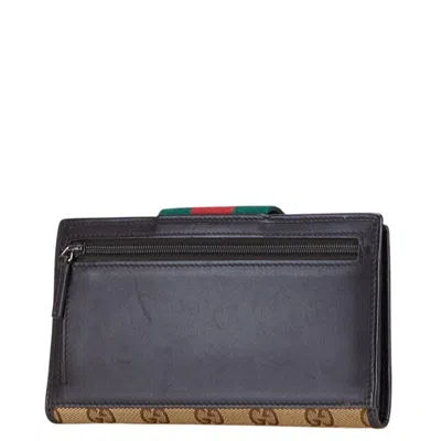 Pre-owned Gucci Web Brown Canvas Leather Long Wallet (bi-fold) ()