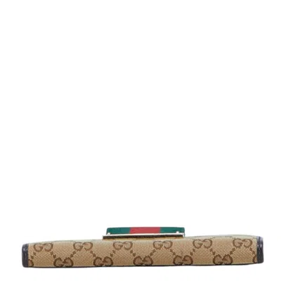 Pre-owned Gucci Web Brown Canvas Leather Long Wallet (bi-fold) ()