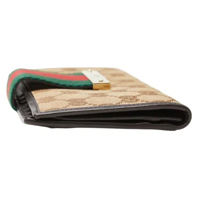 Pre-owned Gucci Web Brown Canvas Leather Long Wallet (bi-fold) ()