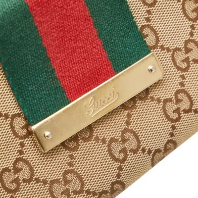 Pre-owned Gucci Web Brown Canvas Leather Long Wallet (bi-fold) ()