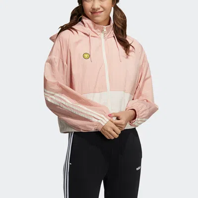 Adidas Originals (wmns) Adidas Neo X Smiley Sportwears Windbreaker Jacket 'pink White' In Multi