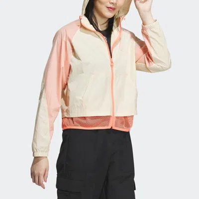 Adidas Originals (wmns) Adidas Neo Vibe Collective Windbreaker Jackets 'white Pink' In Multi