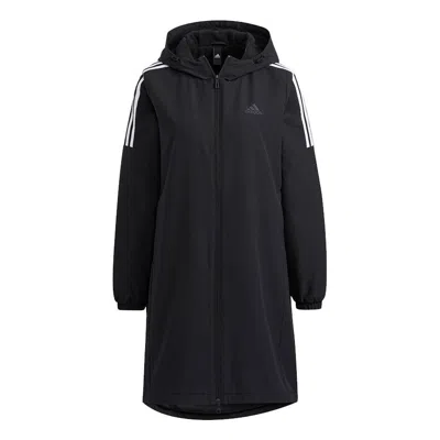 Adidas Originals (wmns) Adidas Long Wv Jkt Mid-length Sports Hooded Jacket Black In Multi