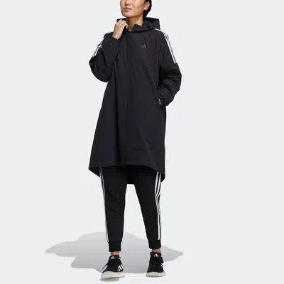 Adidas Originals (wmns) Adidas Long Wv Jkt Mid-length Sports Hooded Jacket Black In Multi