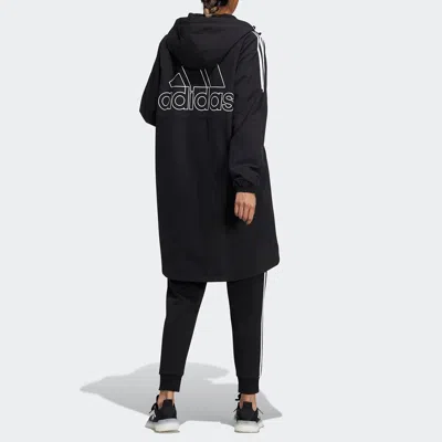 Adidas Originals (wmns) Adidas Long Wv Jkt Mid-length Sports Hooded Jacket Black In Multi