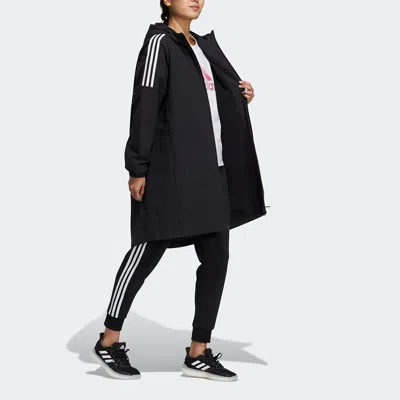 Adidas Originals (wmns) Adidas Long Wv Jkt Mid-length Sports Hooded Jacket Black In Multi