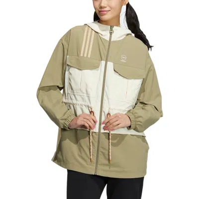 Adidas Originals (wmns) Adidas Neo Util Windbreaker Jacket 'tan White' In Green