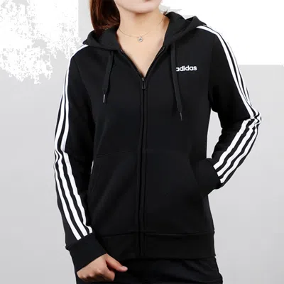 Adidas Originals (wmns) Adidas Essentials 3-stripes Fleece Hoodie Asia Sizing 'black White'