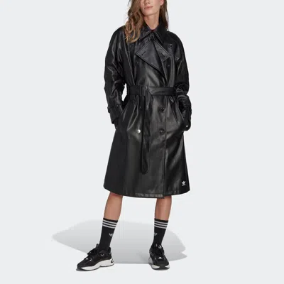 Adidas Originals (wmns) Adidas Adicolor Trefoil Faux Leather Trench Coat 'black' In Multi
