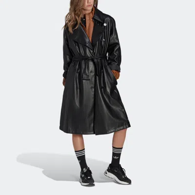 Adidas Originals (wmns) Adidas Adicolor Trefoil Faux Leather Trench Coat 'black' In Multi