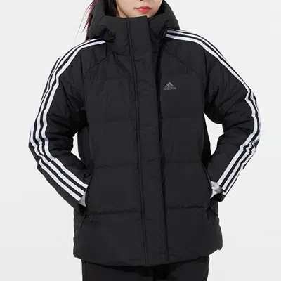 Adidas Originals (wmns) Adidas W 3st Puff Jkt Double Layer Knit Zipper Pocket Hooded Down Jacket Black