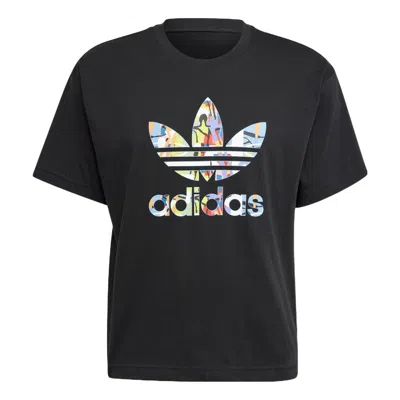 Adidas Originals (wmns)  Love Unites Tre Casual Breathable Fabric Multi-color Logo Sport Short Sleeve In Black