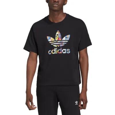 Adidas Originals (wmns)  Love Unites Tre Casual Breathable Fabric Multi-color Logo Sport Short Sleeve In Black