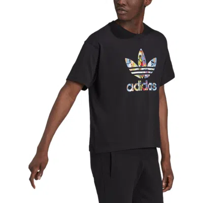 Adidas Originals (wmns)  Love Unites Tre Casual Breathable Fabric Multi-color Logo Sport Short Sleeve In Black