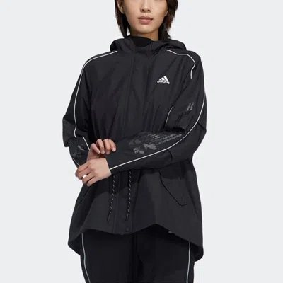 Adidas Originals (wmns) Adidas Cny Jkt Warm Sports Lacing Woven Fleece Lined Hooded Jacket Black In Blue