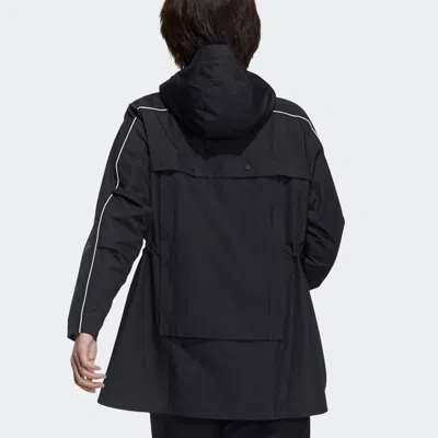 Adidas Originals (wmns) Adidas Cny Jkt Warm Sports Lacing Woven Fleece Lined Hooded Jacket Black In Blue