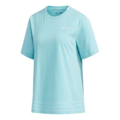 Adidas Originals (wmns) Adidas Neo Logo Printing Training Sports Loose Round Neck Short Sleeve Blue In Green