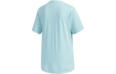 Adidas Originals (wmns) Adidas Neo Logo Printing Training Sports Loose Round Neck Short Sleeve Blue In Green