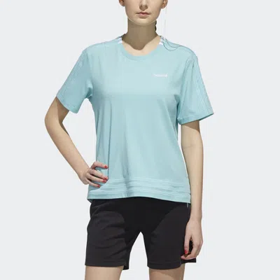 Adidas Originals (wmns) Adidas Neo Logo Printing Training Sports Loose Round Neck Short Sleeve Blue In Green