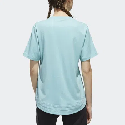 Adidas Originals (wmns) Adidas Neo Logo Printing Training Sports Loose Round Neck Short Sleeve Blue In Green