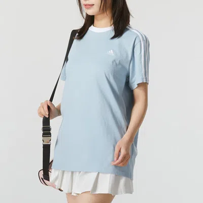 Adidas Originals (wmns) Adidas 3-stripe Breathable T-shirt Asia Sizing 'teal White' In Blue