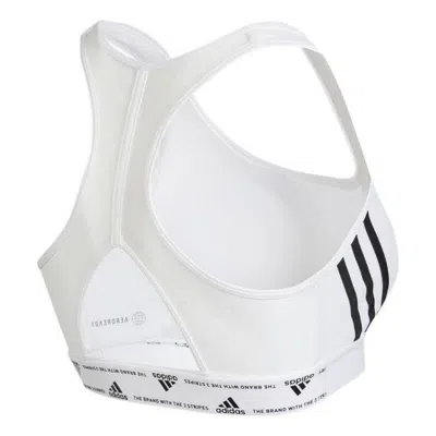 Adidas Originals (wmns) Adidas Powerreact Training Medium Support 3-stripes Bra 'white Black' In Brown