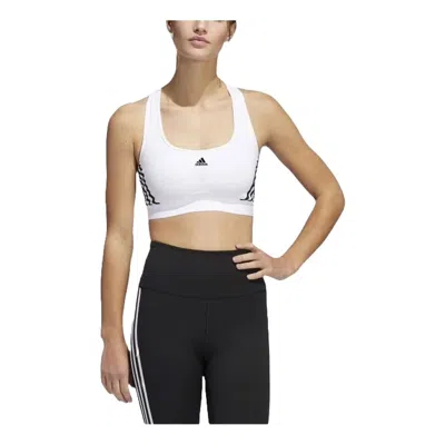 Adidas Originals (wmns) Adidas Powerreact Training Medium Support 3-stripes Bra 'white Black' In Brown