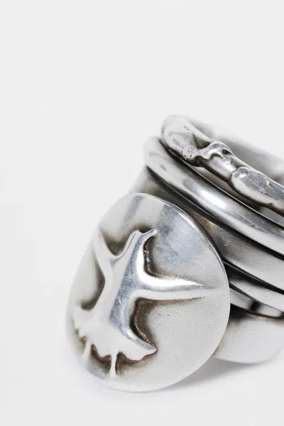 Ann Demeulemeester Mossa Flying Bird Stacked Ring In Metallic