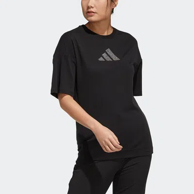 Adidas Originals (wmns) Adidas Logo Pattern Round Neck Sports Short Sleeve Black T-shirt