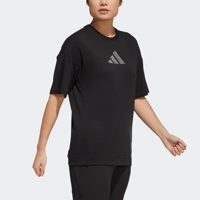 Adidas Originals (wmns) Adidas Logo Pattern Round Neck Sports Short Sleeve Black T-shirt