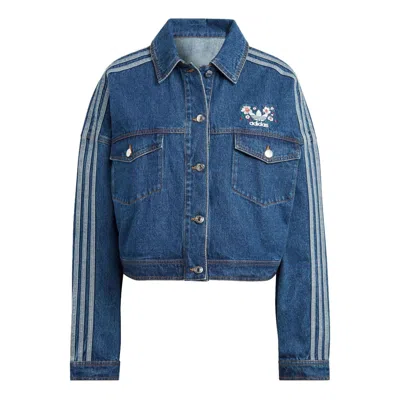 Adidas Originals (wmns)  Logo Denim Jacket 'blue Indigo' In Brown