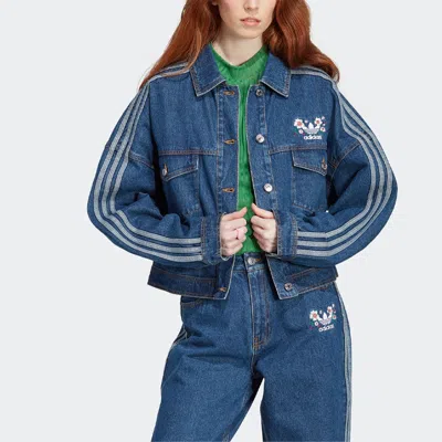 Adidas Originals (wmns)  Logo Denim Jacket 'blue Indigo' In Brown