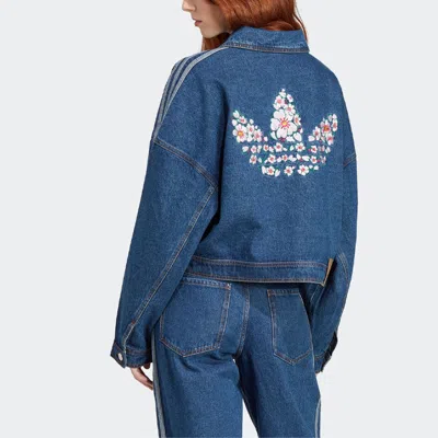 Adidas Originals (wmns)  Logo Denim Jacket 'blue Indigo' In Brown