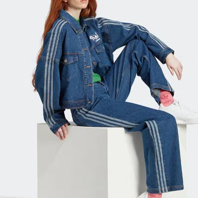 Adidas Originals (wmns)  Logo Denim Jacket 'blue Indigo' In Brown