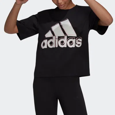 Adidas Originals (wmns) Adidas Big Logo T Ss Contrasting Colors Logo Printing Sports Short Sleeve Black In Multi