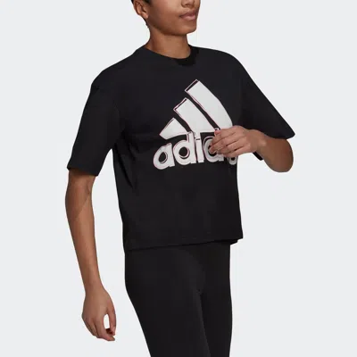 Adidas Originals (wmns) Adidas Big Logo T Ss Contrasting Colors Logo Printing Sports Short Sleeve Black In Multi