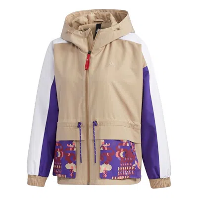Adidas Originals (wmns) Adidas Cny Jkt New Year Series Patchwork Print Pattern Sports Hooded Jacket Khaki Brown In Multi