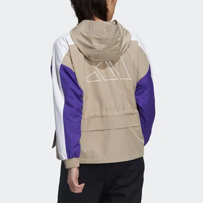Adidas Originals (wmns) Adidas Cny Jkt New Year Series Patchwork Print Pattern Sports Hooded Jacket Khaki Brown In Multi