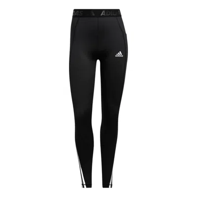 Adidas Originals (wmns) Adidas Tf Turf 3s Tight Solid Color High Waist Elastic Stripe Training Sports Gym Pants/trous In Black